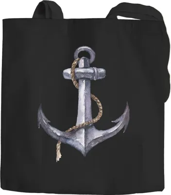 Produktbild von Jutebeutel Anker Wasserfarben Anchor Watercolor Baumwolltasche Stoffbeutel Einkaufsbeutel Schultertasche Autiga® schwarz 2 lange Henkel