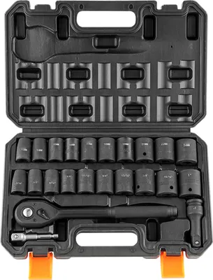 Zdjęcie produktu dla SucceBuy Zestaw kluczy nasadowych udarowych 1/2 cala, 23-częściowy, SAE (7/16" - 1") i metryczny (13-24 mm), sześciokątny ze stali stopowej Cr-V do napraw samochodów, z uchwytem grzechotkowym, solidna konstrukcja z walizką do przechowywania