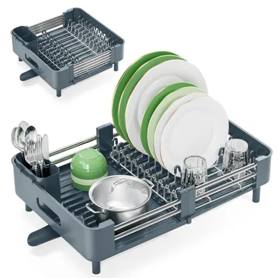 Image de Étagère à vaisselle extensible, pour la cuisine, de couleur verte