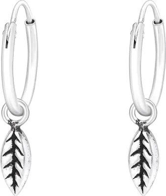 Produktbild von Creolen Ohrringe 925 Sterling Silber mit geschwärztem Blatt