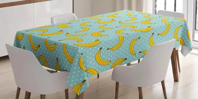 Immagine prodotto di ABAKUHAUS Tovaglia gialla e blu, sfondo a pois con caricatura di banane e frutti tropicali, 140 x 240 cm, azzurro giallo