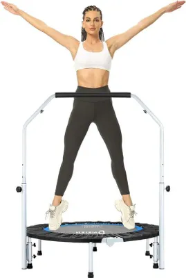 Produktbild von Famanu Mini Trampolin für Erwachsene - Indoor Fitness-Trampolin 100 cm mit Sicherheitsgriff