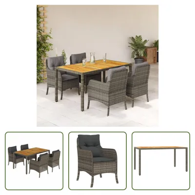 Produktbild von The Living Store 5-tlg. Garten-Essgruppe mit Kissen Grau Poly Rattan