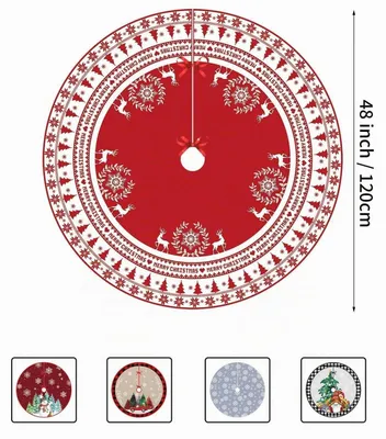 Immagine prodotto di Copri albero di Natale, 120 cm, rosso e bianco, con decorazioni a renna e fiocco di neve, in poliestere
