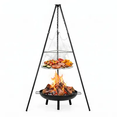 Obrázok produktu pre Zavesený gril Springos® s ohniskom – 3-nožný rošt s priemerom 51 cm a záhradný ohniskový kôš s priemerom 58 cm, plynule nastaviteľná výška, odolný voči teplotám do 500 °C