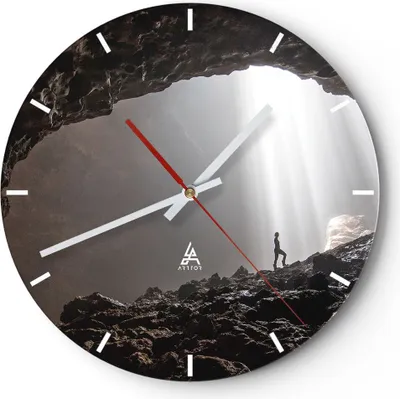 Produktbild von Wanduhr - Rund - Glasuhr - Höhle Morgendämmerung Frau - 40x40cm - Schleichendes Uhrwerk - Lautlos - zum Aufhängen bereit - Dekoration Modern - Wanddekoration aus Glas - C3AR40x40-4468