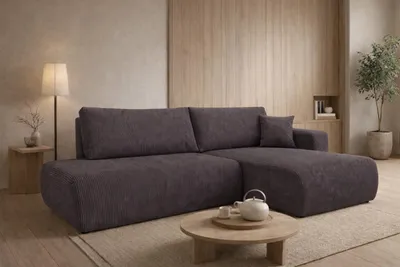 Produktbild von Kaiser Möbel Ecksofa mit Schlaffunktion und Bettkasten, Cordstoff Poso, Dunkelgrau, Rechts, OPEN XL