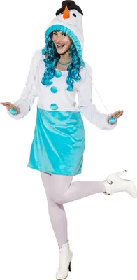 Schneefrau Kostüm Olafine für Damen Gr. 34-48 Kleid blau-weiß Schneemann Winter Schneefrau-Kostüm Fasching Karneval Mottoparty Paarkostüm