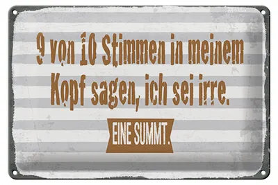 Produktbild von Blechschild Spruch 30x20cm 9 von 10 Stimmen in meinem Kopf