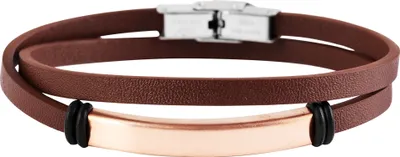 Produktbild von Akzent Wickelarmband aus Echtleder und Edelstahl in Braun