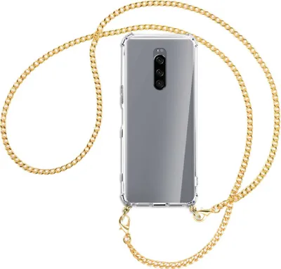 Produktbild von Handykette Backcover-Schutzhülle mit Band (Metall goldfarben) für Sony Xperia 1 - goldfarbene Kette