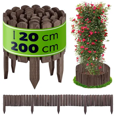 Produktbild von KADAX Beeteinfassung aus Holz, 200 x 20 cm, Holzzaun für Blumenbeet & Gemüsebeet, flexible Rasenkante für Garten, dekorative Gartenzaun in Anthrazit