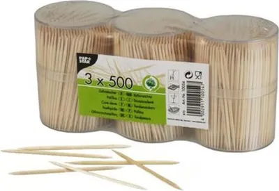 Produktbild von Papstar Zahnstocher, Holz rund 6,7 cm im Spender, 10 x 1500 Stück