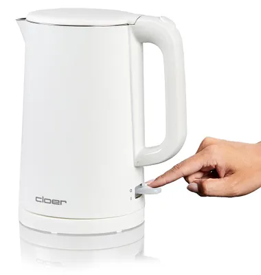 Produktbild von Cloer 4321 Wasserkocher 1,5 L,1500 W, Edelstahlbehälter & Deckel, automatische Abschaltung, Überhitzungsschutz, Einhandbedienung, Füllmengenmarkierung innen, Kontrollleuchte, Kunststoffgehäuse weiß