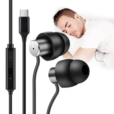 Produktbild von Schlaf Kopfhörer Ohrstöpsel USB C In-Ear Kopfhörer mit Kabel Schwarz