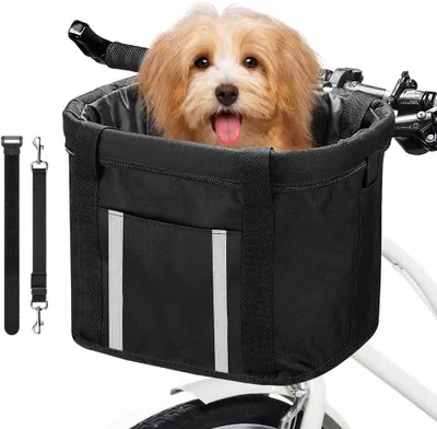 Productafbeelding van Hondenmand fiets voor - Opvouwbaar - Met reflectiestrook en riem