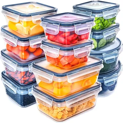 Zdjęcie produktu dla Zestaw pojemników do przechowywania żywności - pojemniki na lunch, 12 sztuk - szczelne, zapobiegające wyciekom - hermetyczne - różne rozmiary - z pokrywkami - kolor: szary
