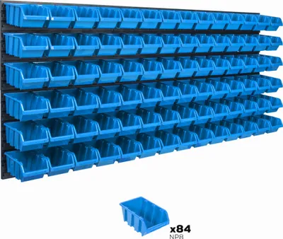 Image de Panneau à outils mural 173 x 78 cm avec 84 pcs. Boîtes suspendues Boîtes bleues Système de rangement