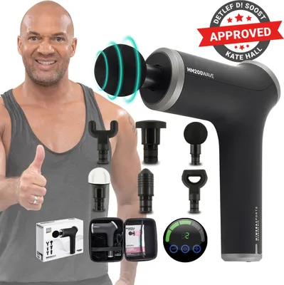 Produktbild von Massagepistole MM200, Muskel Massagegerät, Schmerzlinderung, Faszienmassage, Entspannung, Massage Gun, 6 Aufsätze, 10 Vibrationsstufen (Schwarz/Grau)