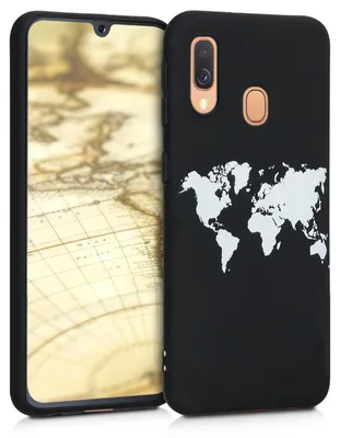 Produktbild von kwmobile Hülle kompatibel mit Samsung Galaxy A40 - Handyhülle Silikon Case - Travel Umriss Weiß Schwarz