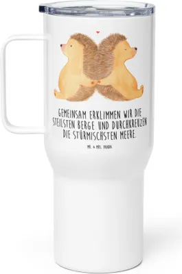 Produktbild von Mr. & Mrs. Panda Thermobecher Igel händchenhaltend - Weiß - Geschenk, Hochzeit, Beziehung, Teetasse, Lieblingsmensch, Freundin, Ehe, Verknallt, Kaffee-to-go-Becher