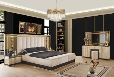 Produktbild von Luxus Schlafzimmer Set 4 tlg Bett 2x Nachttisch Schminktisch Neu