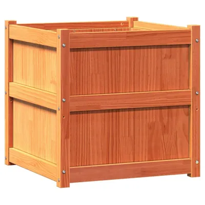 A wooden planter box is shown against a white background.