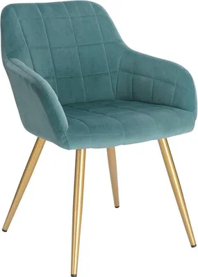 Produktbild von Happyment Esszimmerstuhl Milano – Türkis Samt – Goldene Stahlbeine – 1 Stück – Zithöhe 47 cm – Deluxe