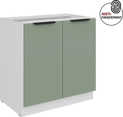Produktbild von Küchen Unterschrank 80 cm Küche ARIA Aquamarin ultra matt + Weiss matt, hochwertige Fronten mit Anti Fingerprint Beschichtung Küchenzeile Küchenblock