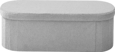 Produktbild von SucceBuy Faltbare Ottomane mit Stauraum (oval) Fußbank, klappbarer gepolsterter Sitzhocker bis 299,37 kg belastbar, 11 x 38 x 38 cm, Ottomanentruhe für Wohnzimmer, Schlafzimmer und Eingangsbereich, Grau