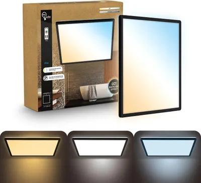 Immagine prodotto di B.K.Licht Pannello LED telecomando 42x42cm quadrato 22W 3000lm 2700K-6500K da bianco caldo a bianco luce diurna dimmerabile nero - Lampada da soffitto bagno soggiorno