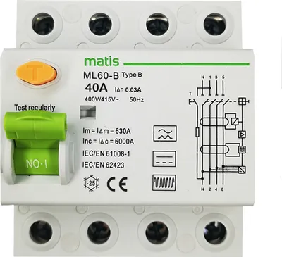 Produktbild von Matis FI Fehlstrom Schutzschalter Typ B Allstromsensitiv 4 Pol 40A 30mA