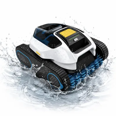 Productafbeelding van Mammotion zwembadrobot Spino E1 draadloze zwembadstofzuiger voor zwembaden tot 150 m², 6 Ah, 210 min looptijd, app, voor vloer, muur, waterleidingen, AI-gegenereerde afbeelding