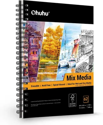Productafbeelding van Mixed Media Schetsboek - 200gsm Zwaar Papier voor Aquarel en Potlood, 124 Pagina's Spiraalband Hardcover, voor Natte/Droge Technieken