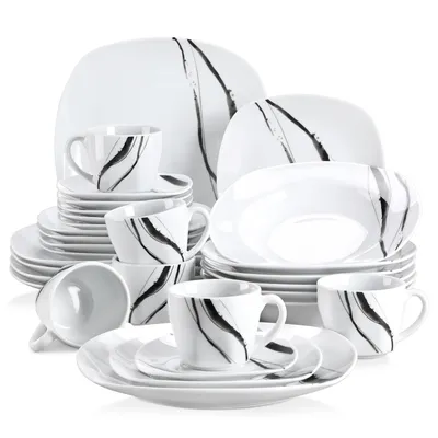 Image de VEWEET Service de table 'Teresa' en porcelaine, service combiné de 30 pièces avec tasses, soucoupes, assiettes à dessert, assiettes plates et assiettes à soupe, pour 6 personnes