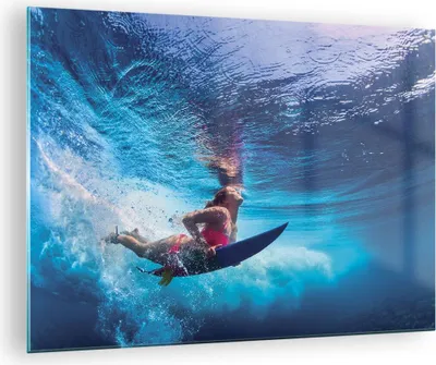 Produktbild von Bilder auf glas - Einteilig - Surfen Frau Unterwasser - 70x50cm - Glasbilder - Wandbilder - Bilder - zum Aufhängen bereit - Wanddekoration aus Glas - Glas Bilder - Wandbild auf Glas - GAA70x50-4274