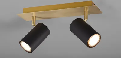 Produktbild von LED Deckenstrahler 2-flammig Spots schwenkbar Schwarz-Gold Flurlampe Treppenhaus