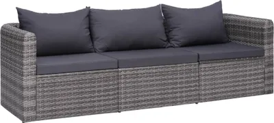 Produktbild von 3-tlg. Garten-Sofagarnitur mit Kissen Grau Poly Rattan