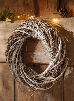 Image de Couronne décorative "Rustikal" Ø 30 cm, branches de magnolia et d'orme, couronne murale, couronne de porte, couronne de table