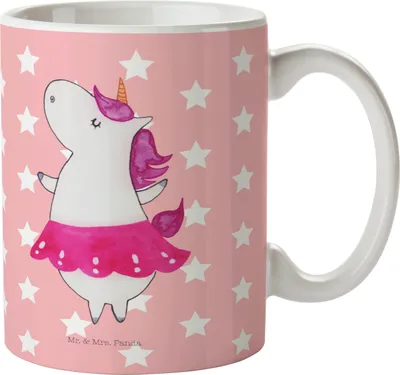 Produktbild von Mr. & Mrs. Panda Tasse Einhorn Ballerina - Rot Pastell - Geschenk, Pott, Geburtstag, Kaffeebecher, Wohnung, haferl, Keramiktasse, Deko, Teetasse, Spaß, Tanzen