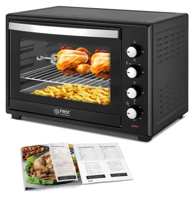 Immagine prodotto di TZS First Austria - Mini Forno 60L 2000W - Fornetto spazioso per pizza con temperatura fino a 230°C e 6 modalità - Con timer di 60 min, 4 altezze di inserimento, teglia, griglia e spiedo rotante