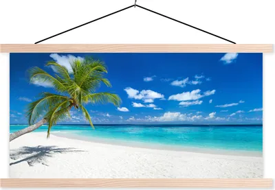 Produktbild von MuchoWow® Textilposter Strand - Meer - Palme - Insel 120x60 cm mit holzfarbenen Rahmen - Klemmleiste
