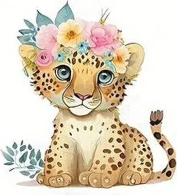Produktbild von GKA Bügelbild süßer Leopard mit Blumen G29 Applikation für Textilien Aufbügler Patches Zum Aufbügeln Größe: 7 x 6,57 cm
