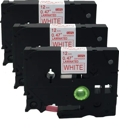 3er-Pack Kompatible Etiketten für Brother P-Touch, 12 mm x 8 m, Rot auf Weiß