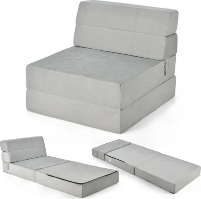 Obrázok produktu pre Skladací matrac pre hostí, skladací matrac 15 cm hrubá pena, 3 v 1 skladací matrac s funkciou spania, cestovný matrac s prateľným poťahom, spacie kreslo na kempovanie, 190x71x15 cm (sivá)