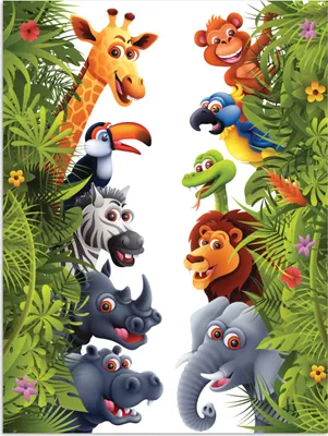 Produktbild von MuchoWow® Poster Dschungel - Tiere - Jungen - Mädchen - Giraffe - Elefant - Kinder 30x40 cm - Wandplakat - Poster Kinderzimmer