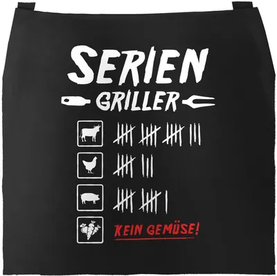 Produktbild von Premium Grill-Schürze für Männer Aufdruck Seriengriller Strichliste Fleisch Kein Gemüse Fun Motiv Moonworks® schwarz Herren