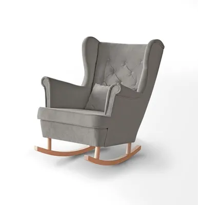 Produktbild von Schaukelsessel Fabio mit Holzbeine, Ohrensessel aus Velours, Polstersessel mit Wellenfedern (Stoff: paros 02 - beige, Beinefarbe: Buche)