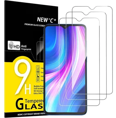 Productafbeelding van Gehard glas voor Xiaomi Redmi Note 8 Pro/Redmi 9, 3 stuks, hardheid 9H, 0.33mm, ultrahelder, krasbestendig, transparant