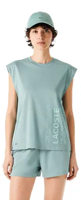 Image de Débardeur en coton pour femmes Lacoste, sans manches, couleur verte, taille L